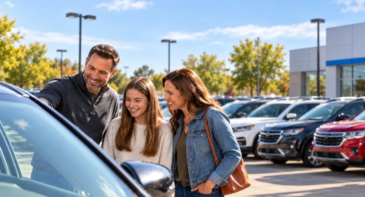 Family looking at used car at Motor Inn Dealership in Carroll